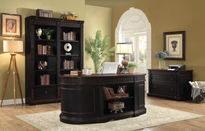 Executive Desk Two-Tone Finish Seven Drawers Raised Panels Bail Pulls