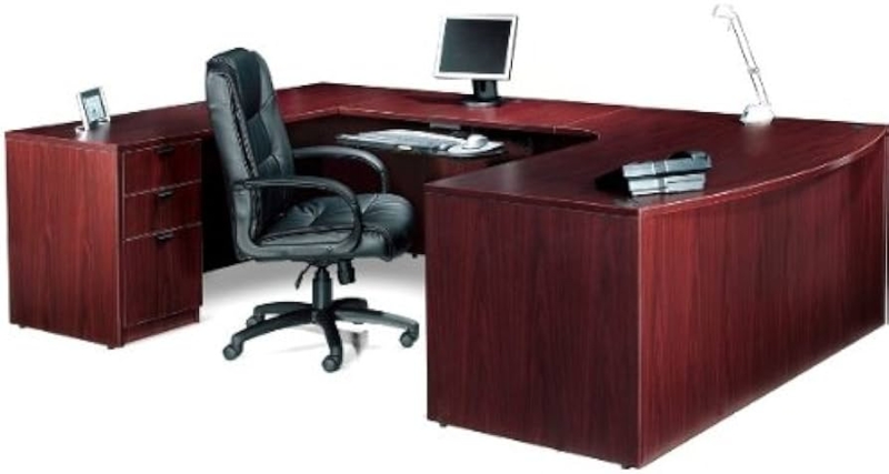Executive Desk U Shaped Design Mahogany Wrap Around Surface