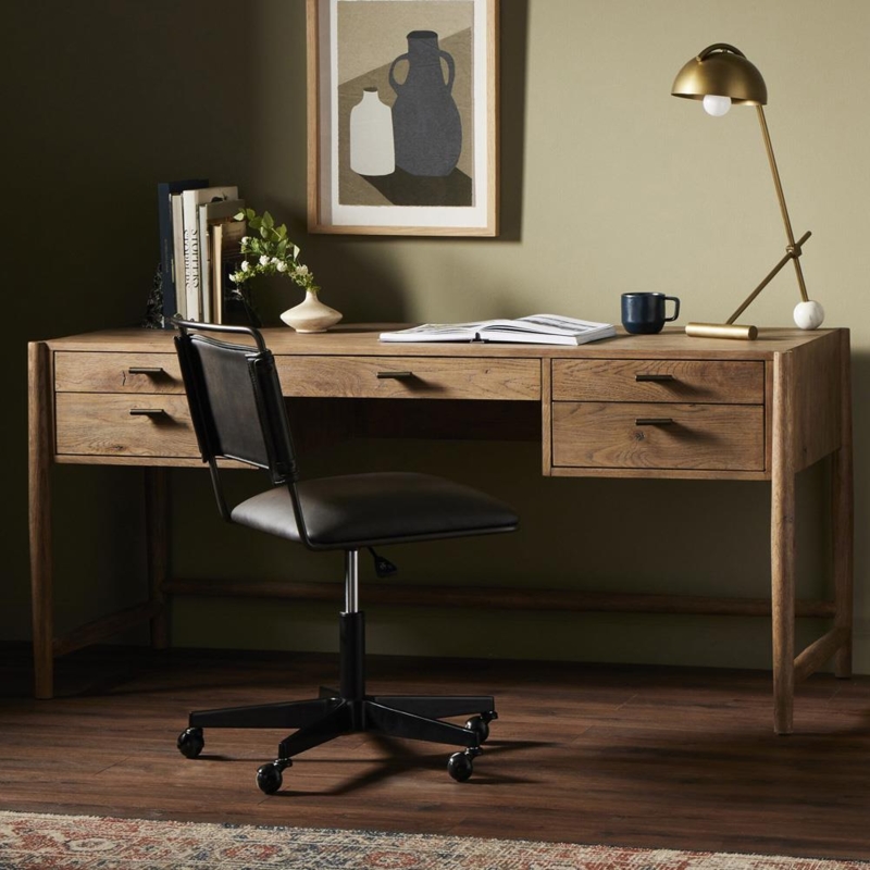 Executive Desk U-Shaped Sled Legs Distressed Oak Industrial Style