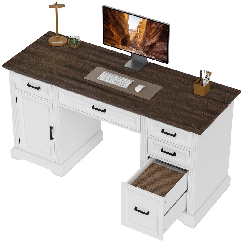 Executive Desk White Double Pedestal Framed Drawers Modern Farmhouse