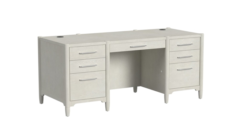 Executive Desk Wide Desktop White and Wood Top Tapered Legs
