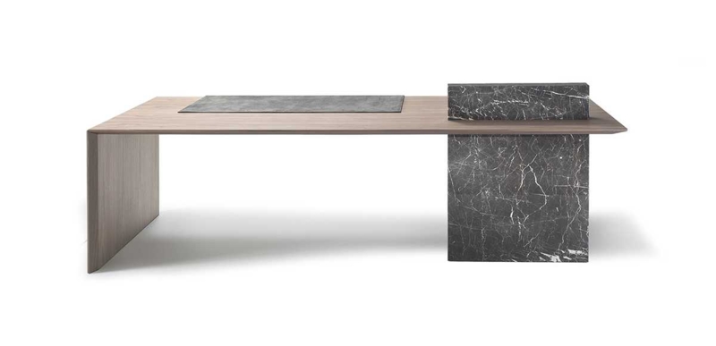 Executive Desk with Cantilevered Top, Asymmetrical, Minimalist Marble Desk