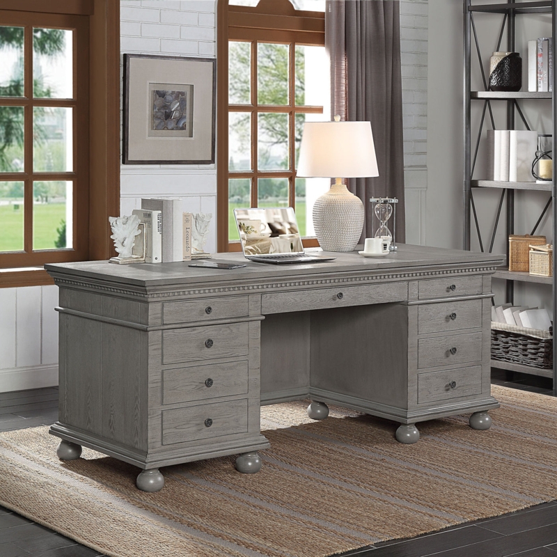 Executive Desk with Chunky Pedestal and Grey Wood Grain Finish