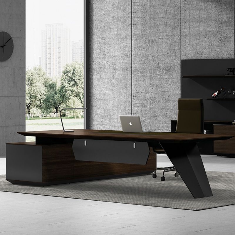 Executive Desk with Floating Top Effect, Integrated Return, Charcoal