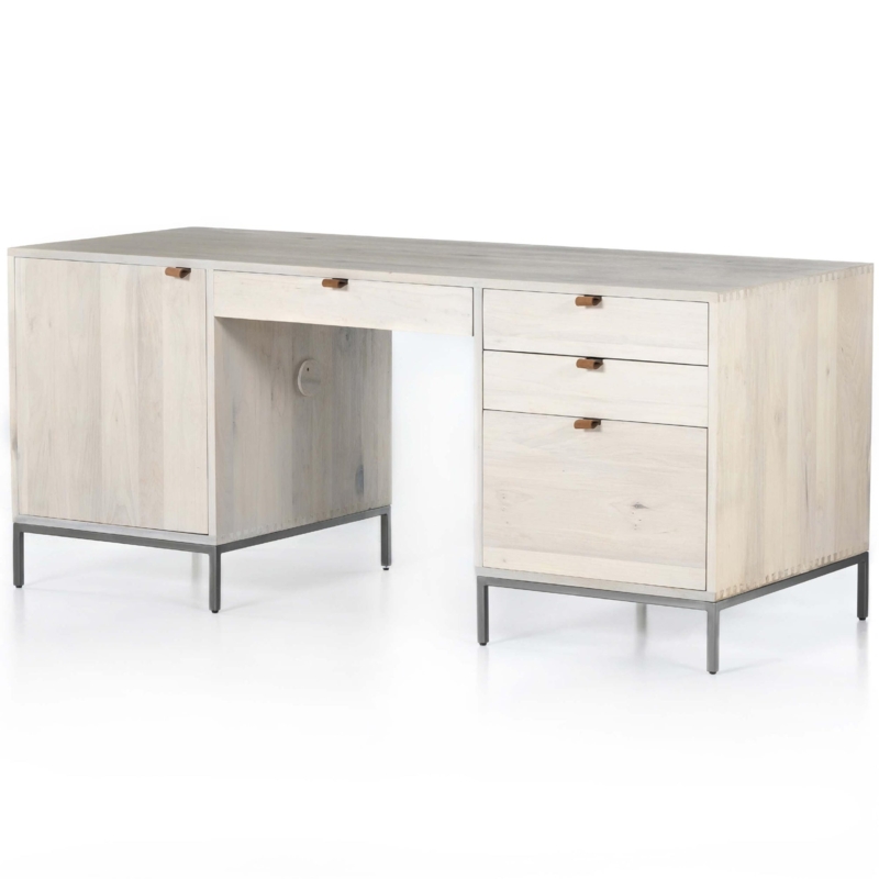 Executive Desk with Fluted Pedestal Legs Dove Poplar Finish Grey Wood