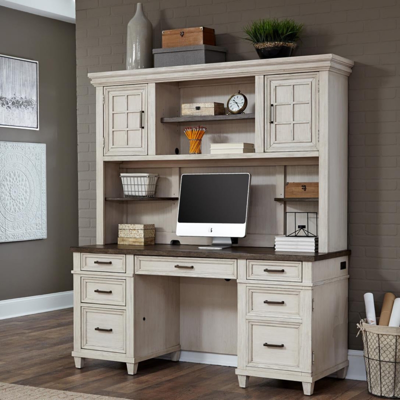 Executive Desk with Hutch, Two-Tone Sliding Barn Doors