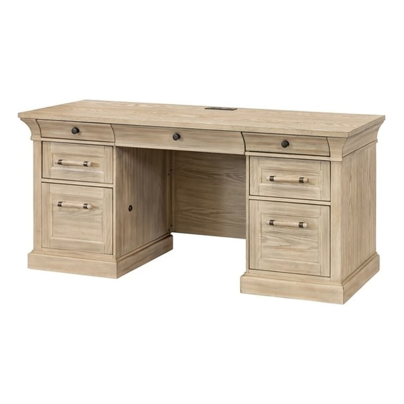 Executive Desk with Integrated Hutch and Glass Front Cabinets