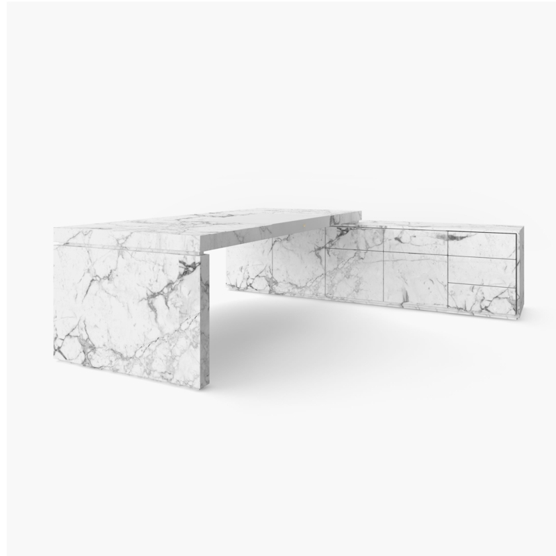 Executive Desk with Integrated Sideboard and Thick Slab Top, Luxury Desk