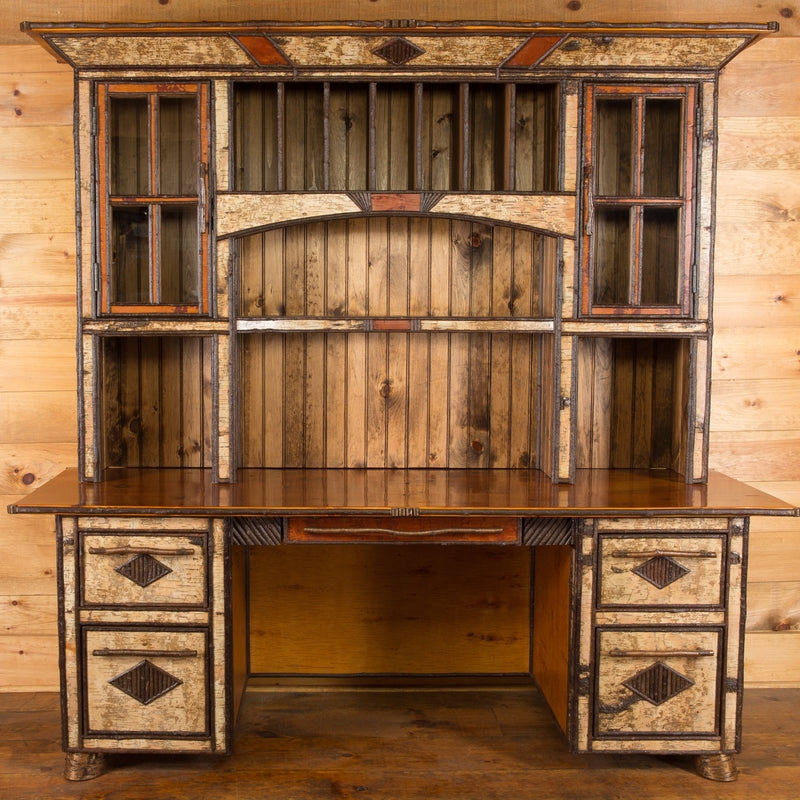 Executive Desk with Log Corner Posts, Rustic Style