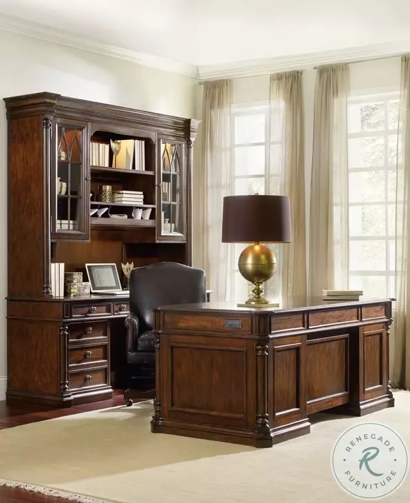 Executive Desk with Recessed Panels, Mahogany Finish, Classic Style