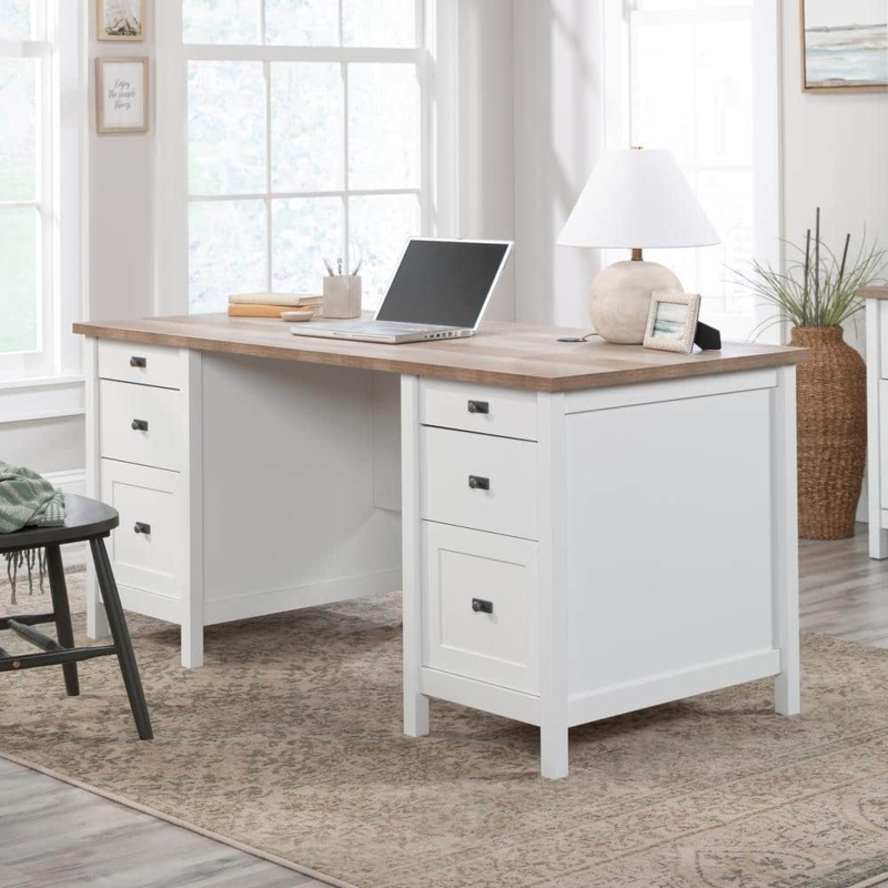 Executive Desk with Vertical Planking and Cup Pulls in Cottage Style