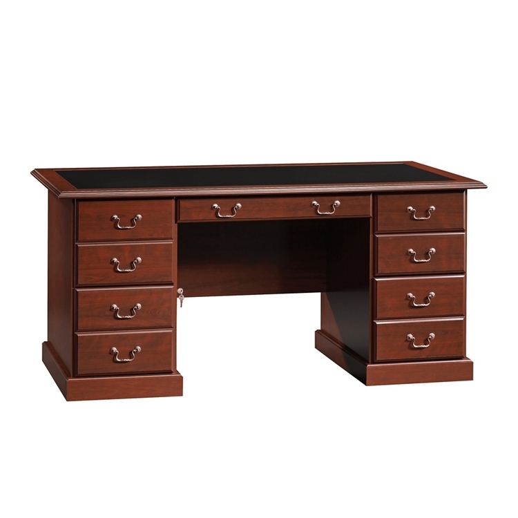 Executive Desk with Wood Inlay Top & Recessed Panels Traditional Style