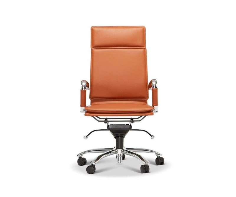 Executive High Back Desk Chair Cognac Brown Wood Shell Matte Base