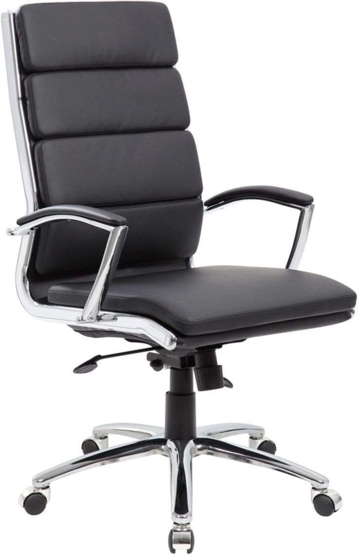 Executive Office Chair Black High-Back Ribbed Stitching Padded Chrome