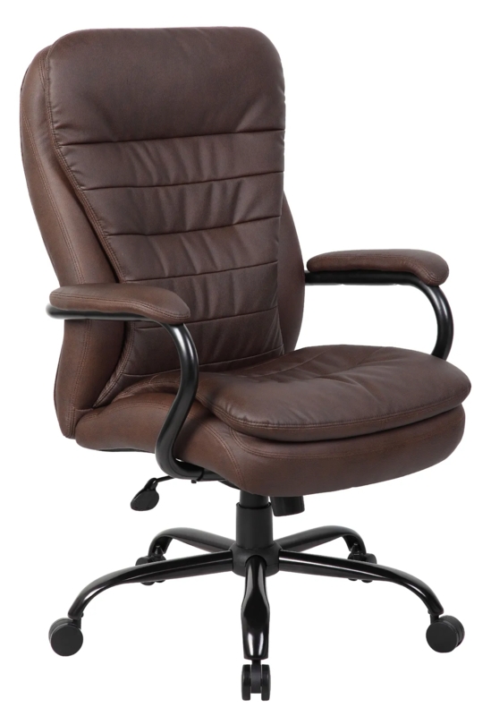 Executive Office Chair: Brown Leather-Like, Channeled Padding, Chrome Base.