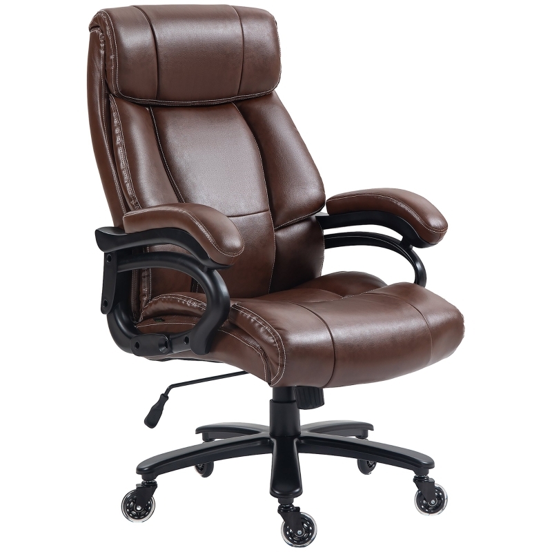 Executive Office Chair Brown Leather-Like High Back Padded Arms