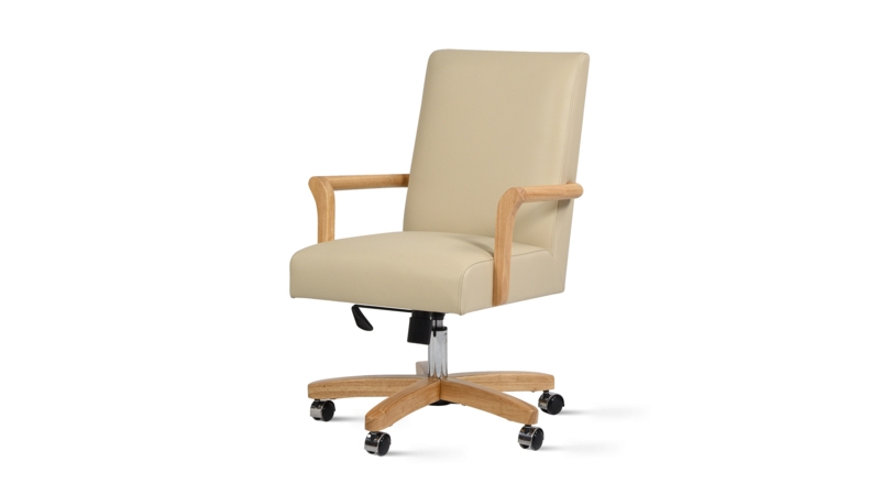 Executive Office Chair Button Tufting Natural Wood Base Wingback