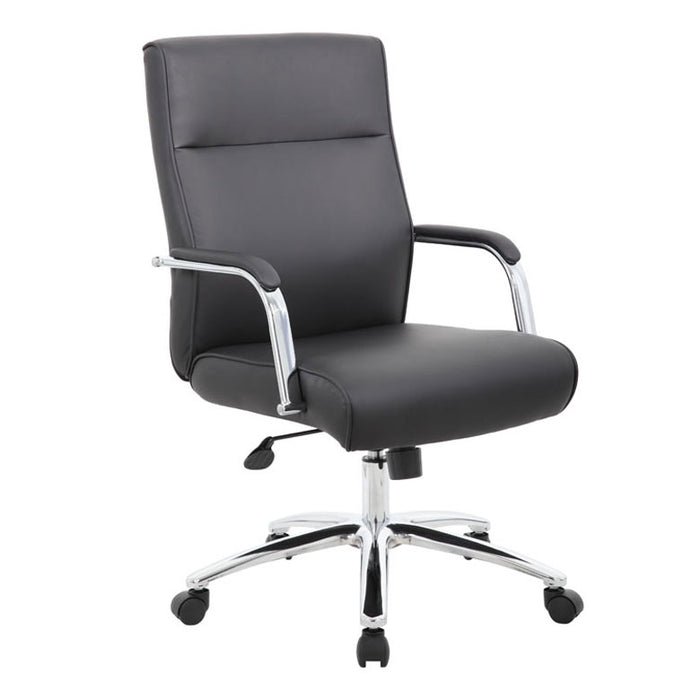 Executive Office Chair Channel Tufted Chrome Base Black