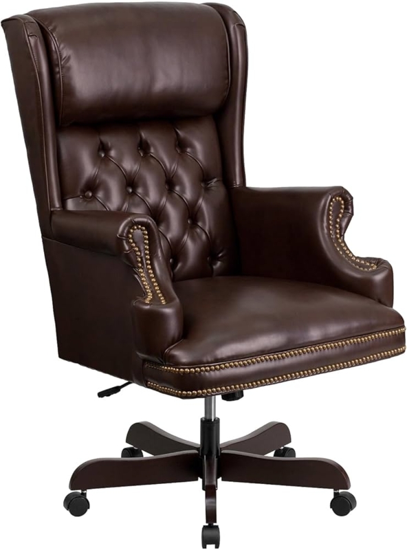 Executive Office Chair: Chocolate Brown Wingback Tufted Seating