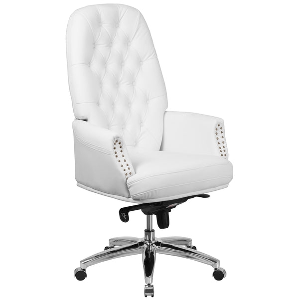 Executive Office Chair: Dark Brown Tufted with Brass Nailhead Trim