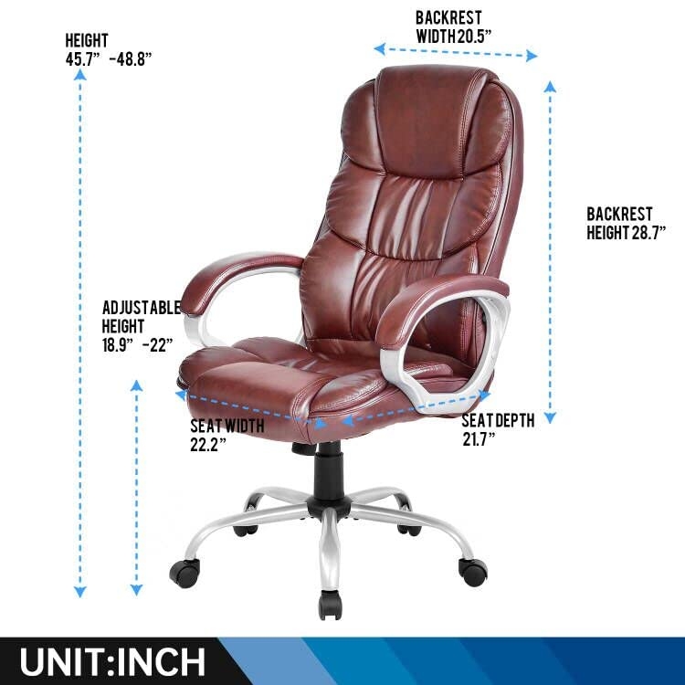 Executive Office Chair Deep Brown Leather-Like Segmented Padding Chrome