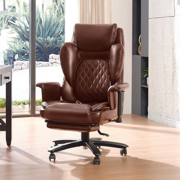 Executive Office Chair Diamond Stitching Footrest Brown