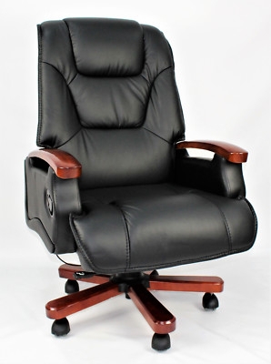 Executive Office Chair: Extra High Back, Black Leather-Like, Polished Base.