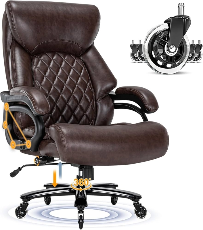 Executive Office Chair Extra Wide Seat Brown Polished Base