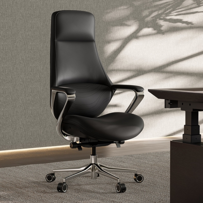 Executive Office Chair: Forest Green Leather-Like with Channel Stitching.