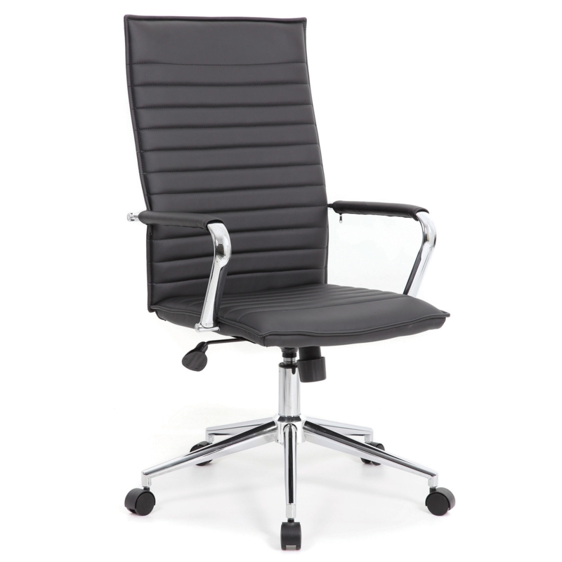 Executive Office Chair Grey Ribbed High-Back Chrome Frame Fixed Arms