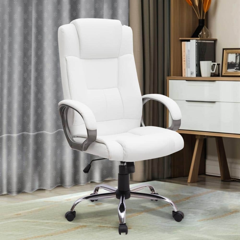 Executive Office Chair High Back Horizontal Stitched Ribbing White