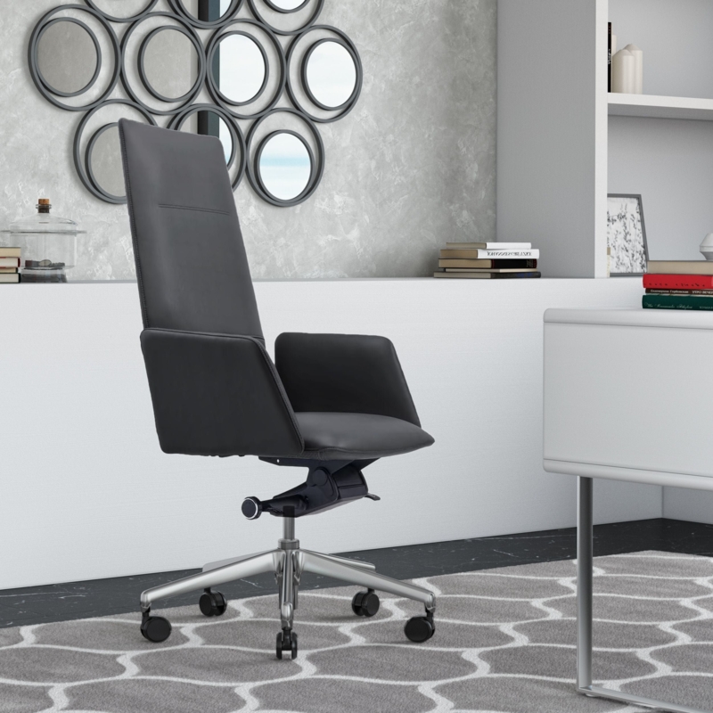Executive Office Chair Horizontal Ribbing Polished Chrome High Back Modern