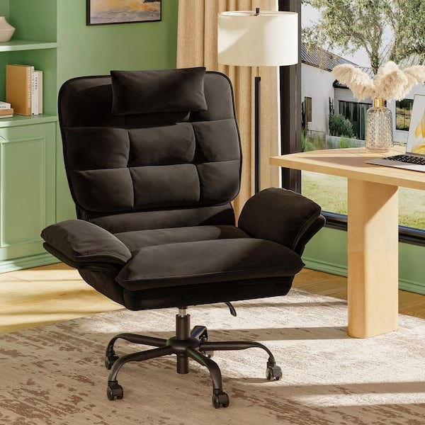 Executive Office Chair in Black Velvet-Like Upholstery with Side Pockets