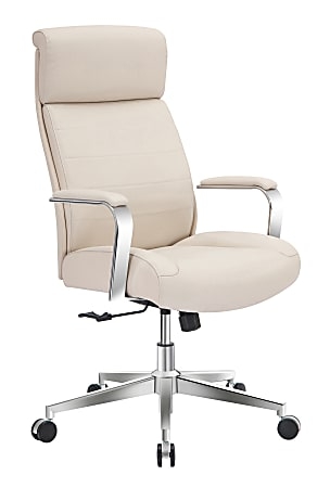 Executive Office Chair in Sand Upholstery with Polished Chrome Armrests