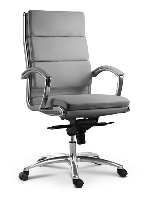 Executive Office Chair Leather Like Ribbed Stitching Chrome Arms