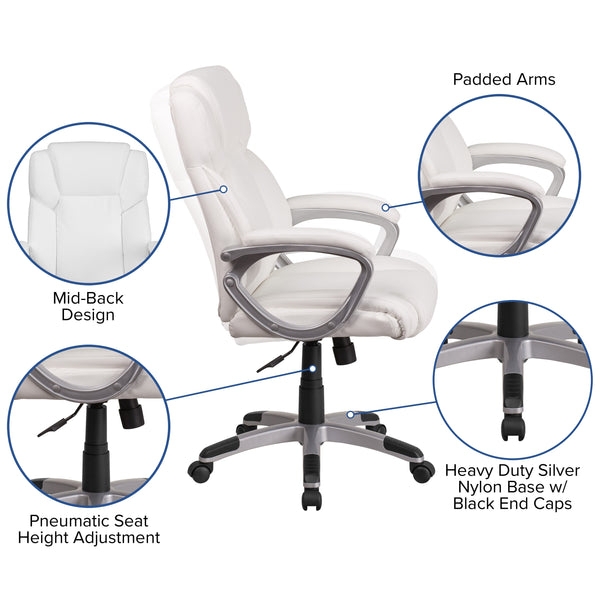 Executive Office Chair Mid-Back Padded Chrome Arms Black