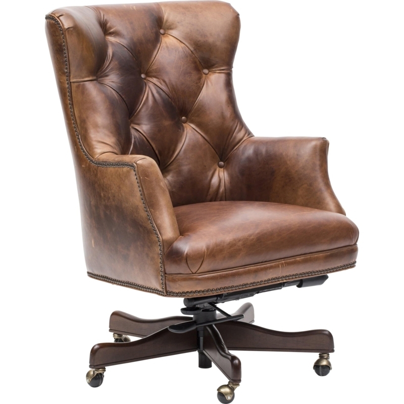 Executive Office Chair Nailhead Trim Diamond Tufting Wood Capped Base