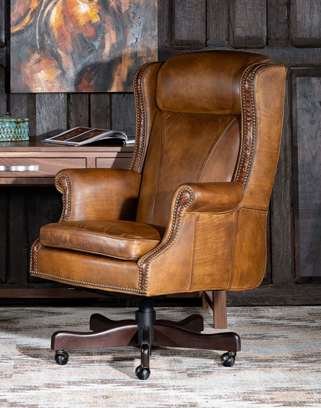 Executive Office Chair Pebbled Texture Winged Back Western Chair