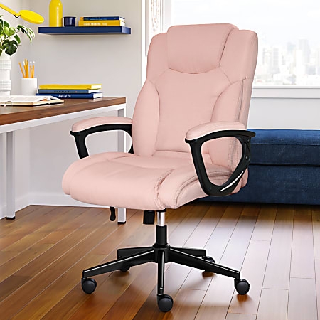 Executive Office Chair Pink Microfiber Black Frame High Back