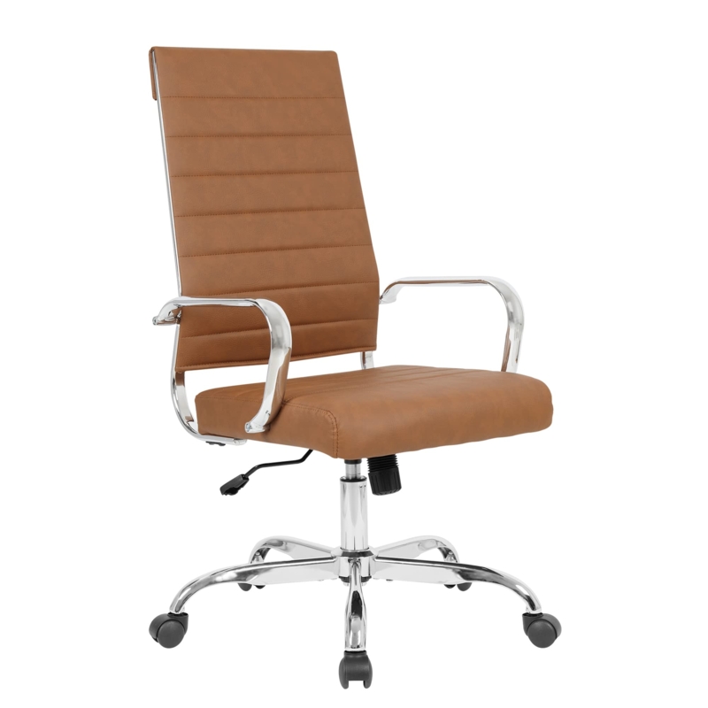 Executive Office Chair Ribbed Stitching Chrome Frame Modern Ribbed Chair