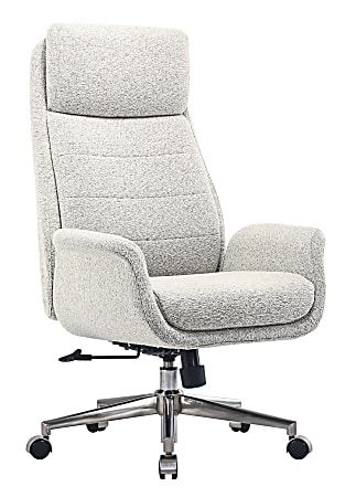 Executive Office Chair Sand Boucle Texture Brushed Nickel Base Modern