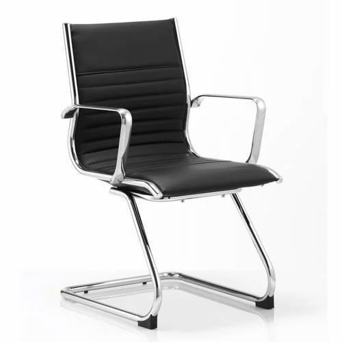 Executive Office Chair Set, Black Ribbed Leather-Like, Polished Base