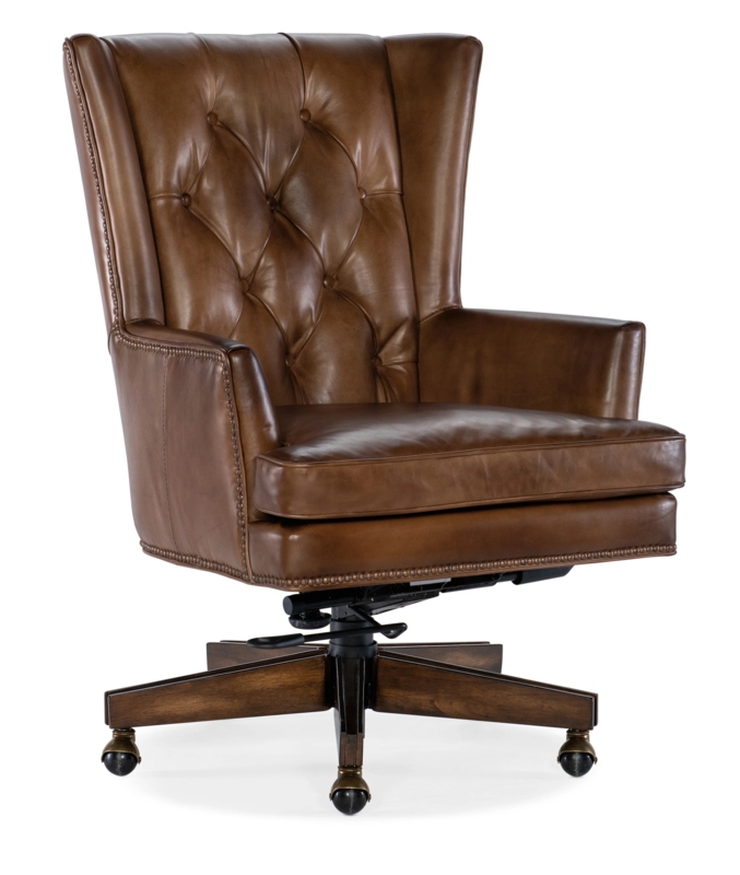 Executive Office Chair Traditional Brown Rolled Arms Button Tufted