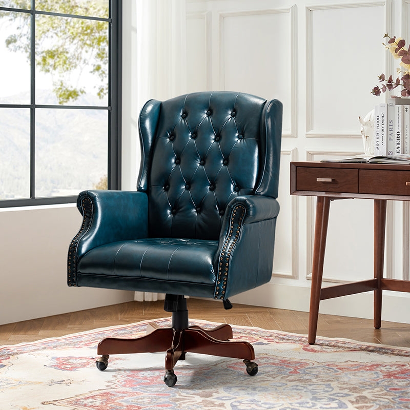 Executive Office Chair Turquoise Button Tufted Gold Base Glam Style