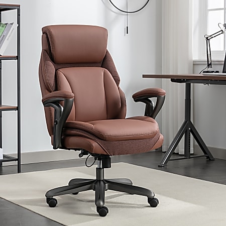 Executive Office Chair Two Tone Cognac Dark Gray Polished Base