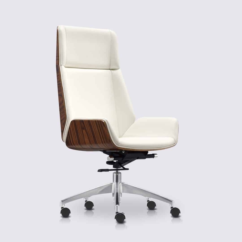 Executive Office Chair White Leather Rosewood Shell Polished Base