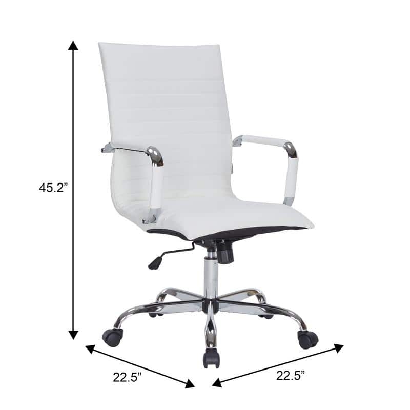 Executive Office Chair, White Ribbed Upholstery, Polished Chrome Frame