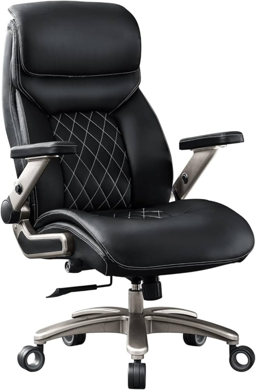 Executive Office Chair with Flip-Up Arms, High Back Leather-Like, Black