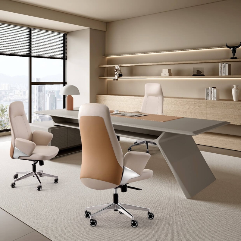 Executive Office Chair Wood-Toned Outer Shell High-Back Silhouette