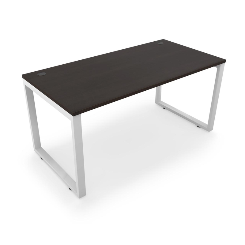 Expansive Office Desk with Wood Grain Laminate Top and Black Open Frame